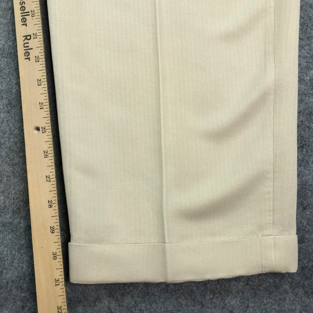 Ping Mens Pleated Pants 40x32 Khaki Beige Herringbone Classic Rayon Polyester